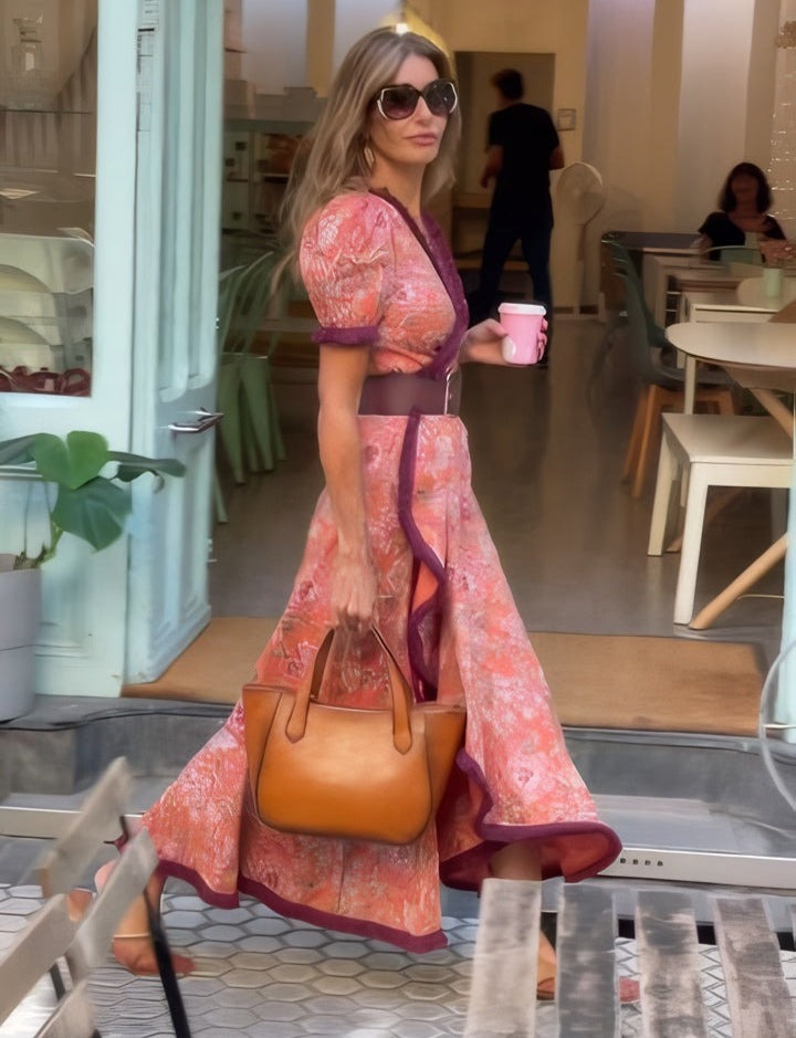 Miralyn – Asymmetrical Puff-Sleeve Long Dress