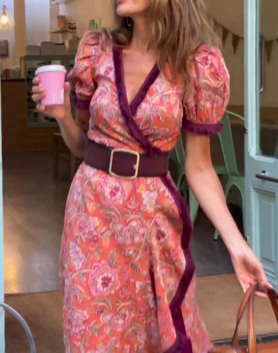 Miralyn – Asymmetrical Puff-Sleeve Long Dress