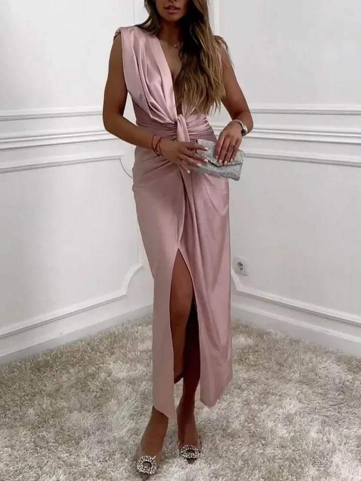 Daisy - Classic Midi Dress With Ruched Draped Slit