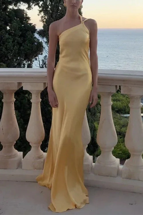 Virella – One-Shoulder Satin Tie-Back Maxi Dress