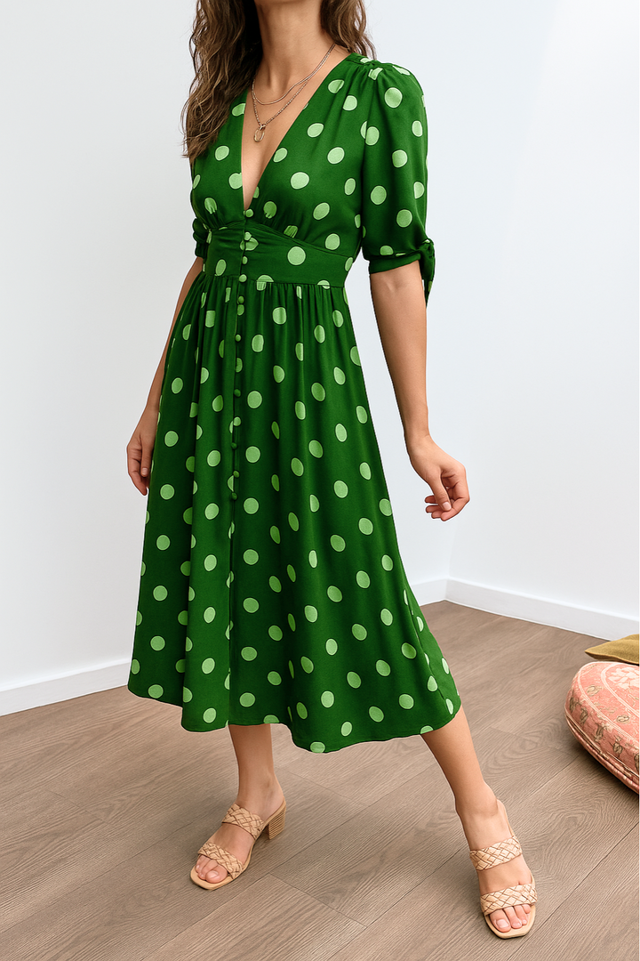 Maribelle – Polka Dot V-Neck Dress