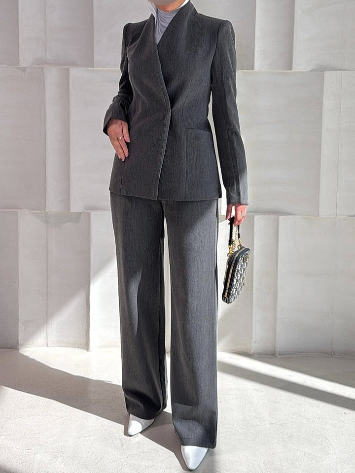 Pure gray concealed button jacket and trousers set