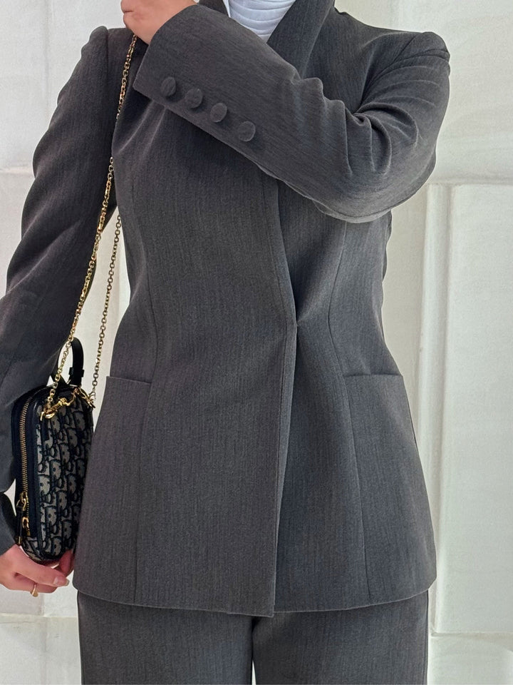 Pure gray concealed button jacket and trousers set
