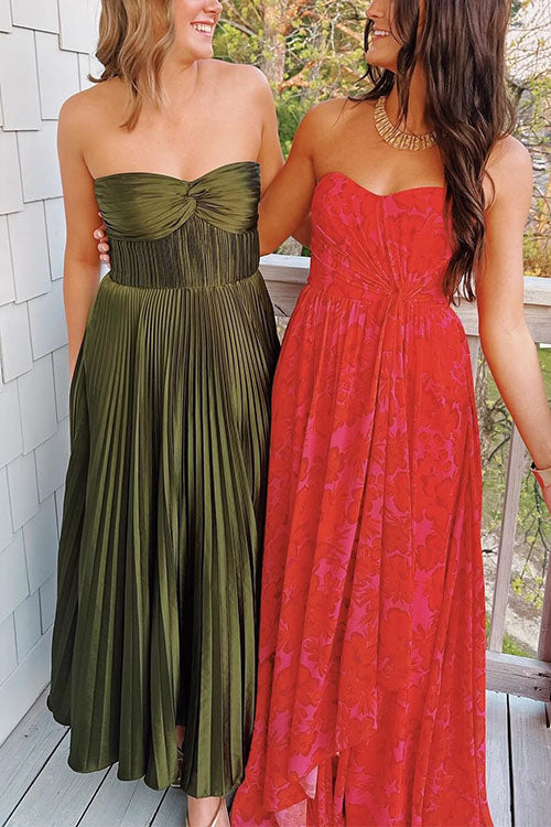 Elarine – Strapless Pleated Maxi Dress