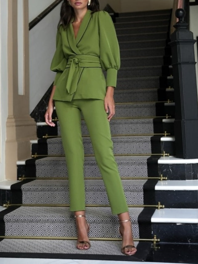 Green Jacket And Trousers Two-piece Suit
