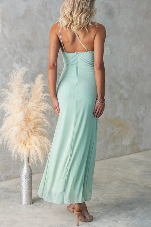 Arlisse – One-Shoulder Ruffle Mesh Maxi Dress