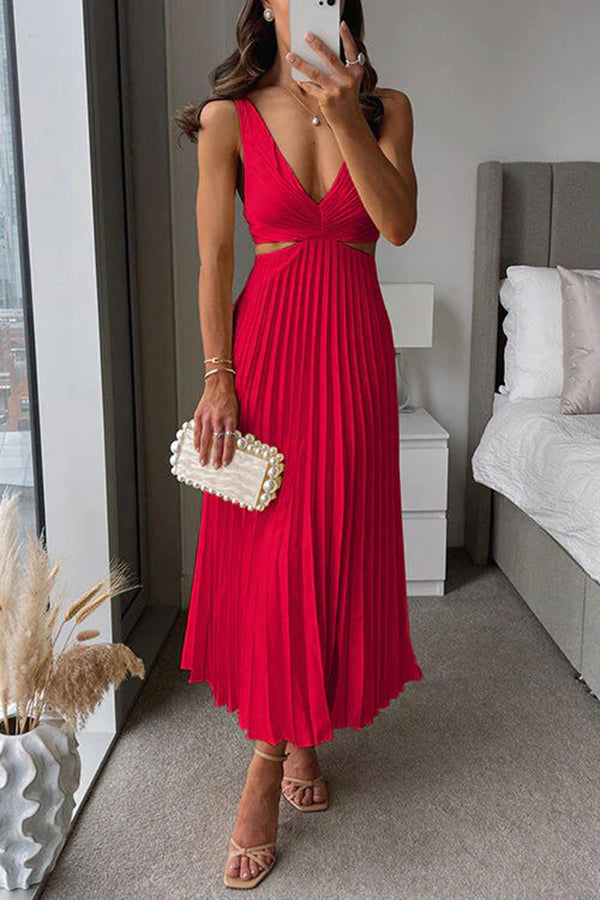 Orielle – Cutout Satin Pleated Midi Dress