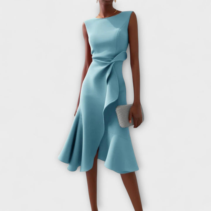 Amirelle – Asymmetric Draped Midi Dress
