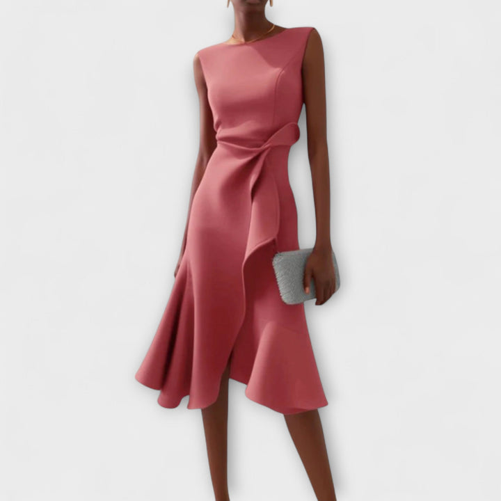 Amirelle – Asymmetric Draped Midi Dress