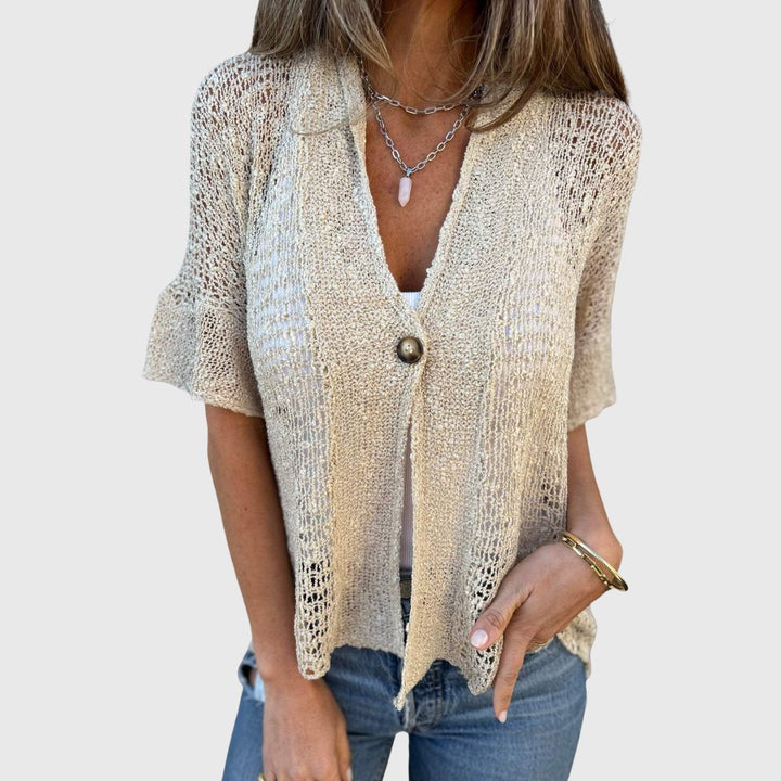 Cassie – Soft Knit V-Neck Top with Gentle Detail