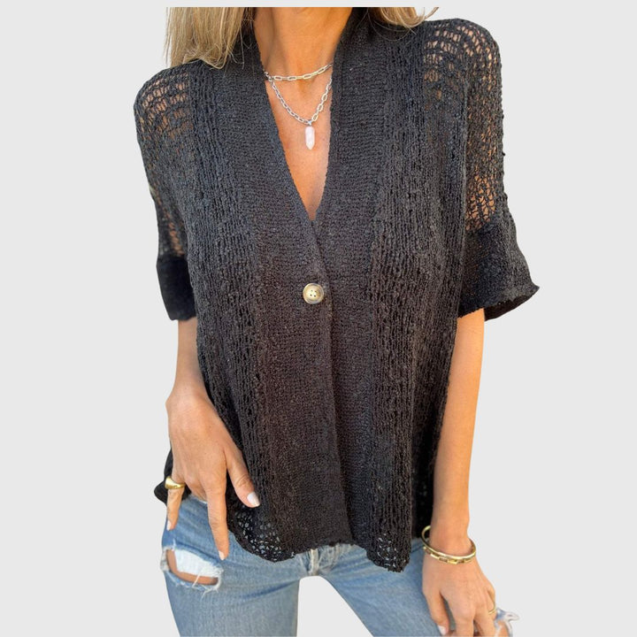 Cassie – Soft Knit V-Neck Top with Gentle Detail