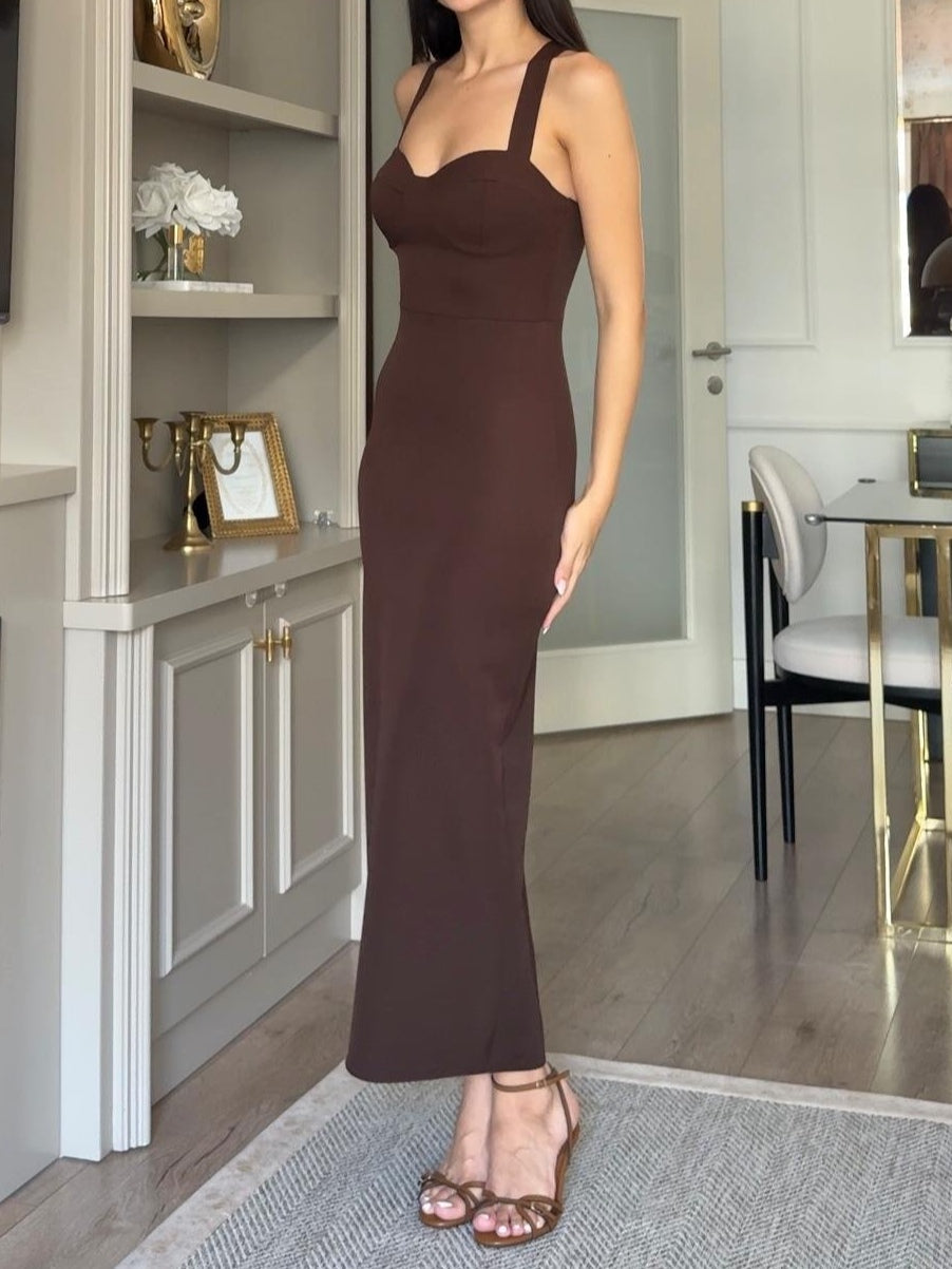 Brown jacket and suspender dress set
