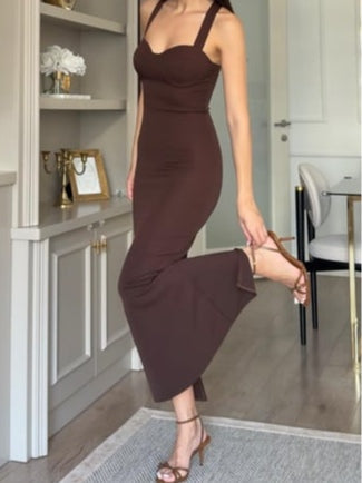Brown jacket and suspender dress set
