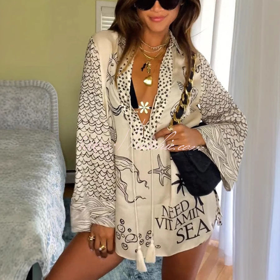 Zanira – Satin Print Tassel Shirt &amp; Shorts Set