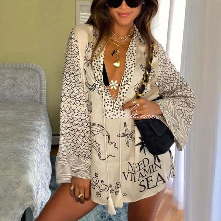 Zanira – Satin Print Tassel Shirt &amp; Shorts Set