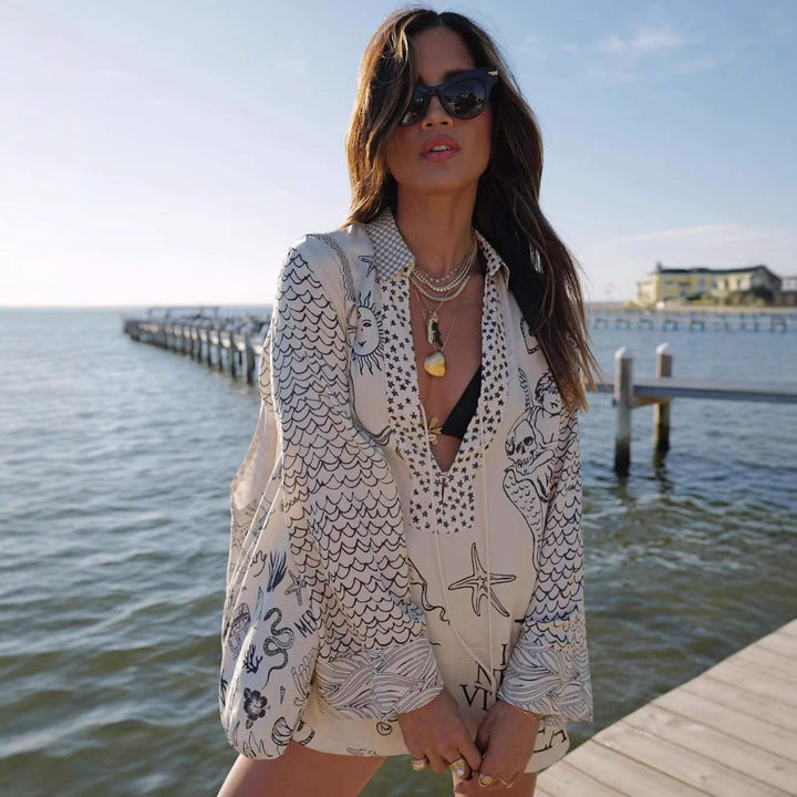 Zanira – Satin Print Tassel Shirt &amp; Shorts Set