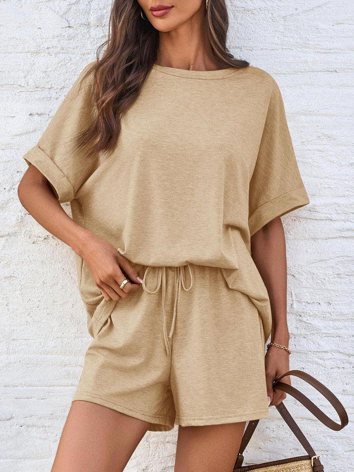 Bat short-sleeved T-shirt with drawstring shorts set
