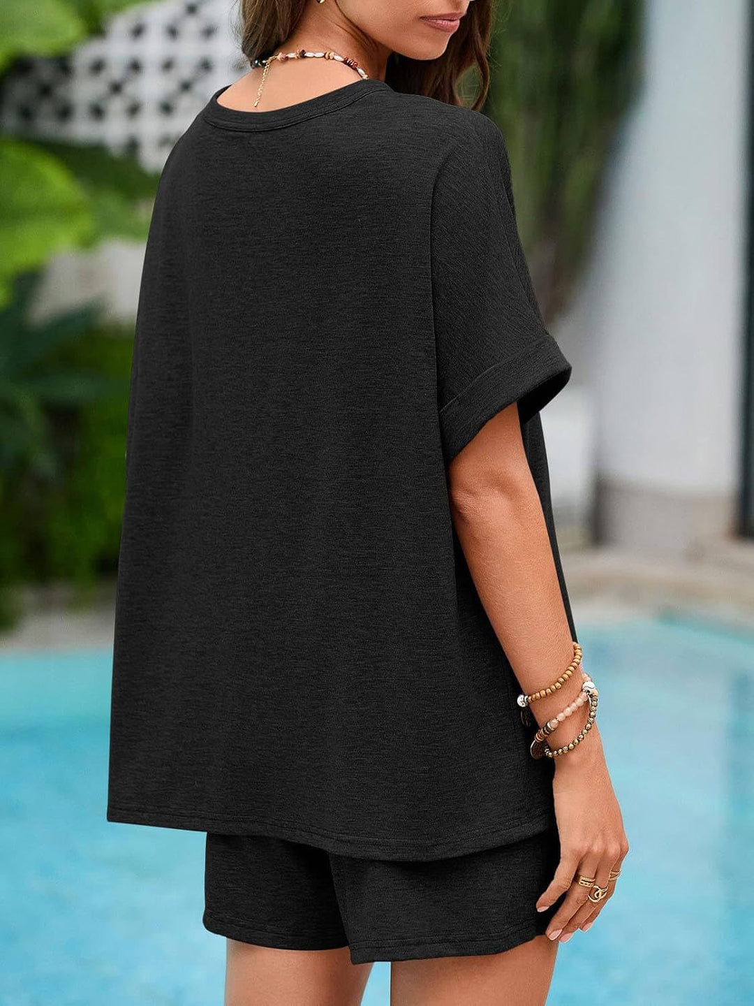 Bat short-sleeved T-shirt with drawstring shorts set