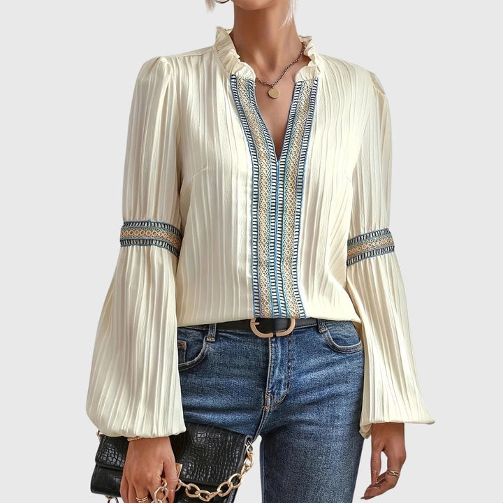 Rachel – Soft Long-Sleeve Blouse with Subtle Embroidery