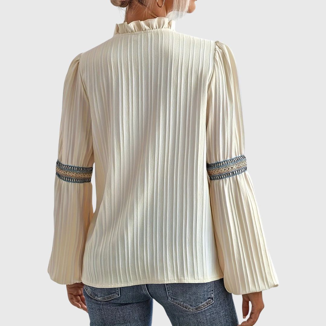 Rachel – Soft Long-Sleeve Blouse with Subtle Embroidery