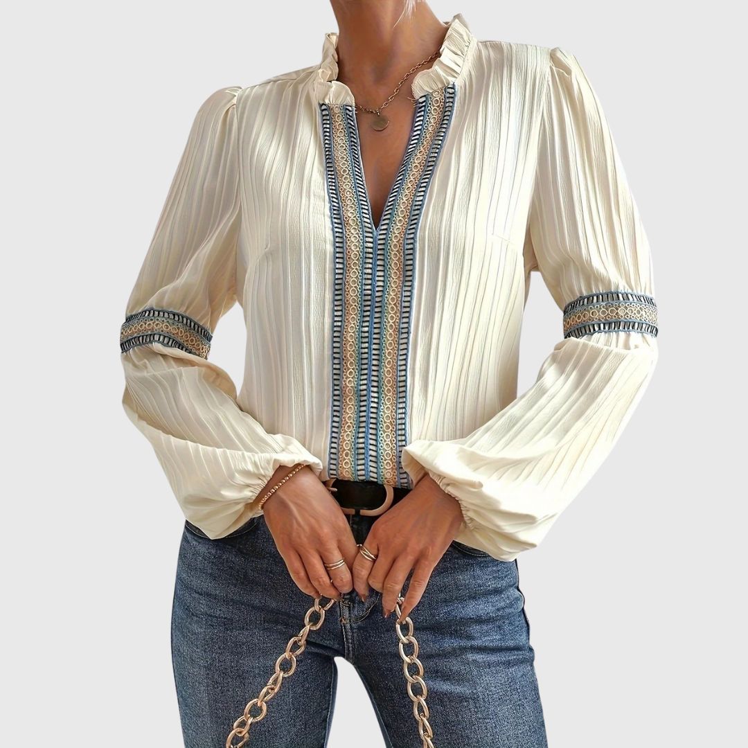 Rachel – Soft Long-Sleeve Blouse with Subtle Embroidery
