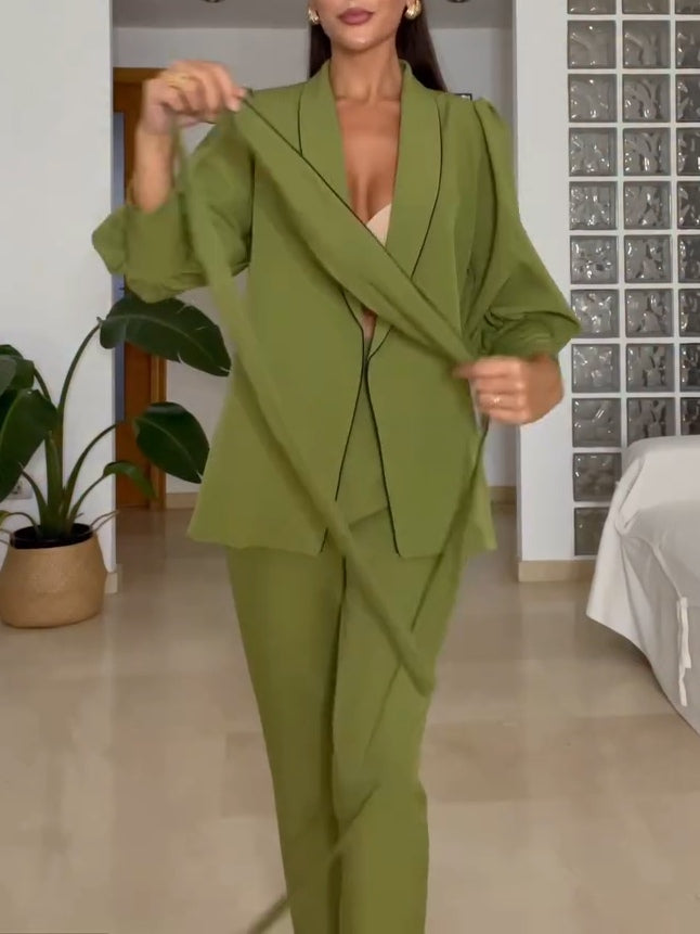 Green Jacket And Trousers Two-piece Suit
