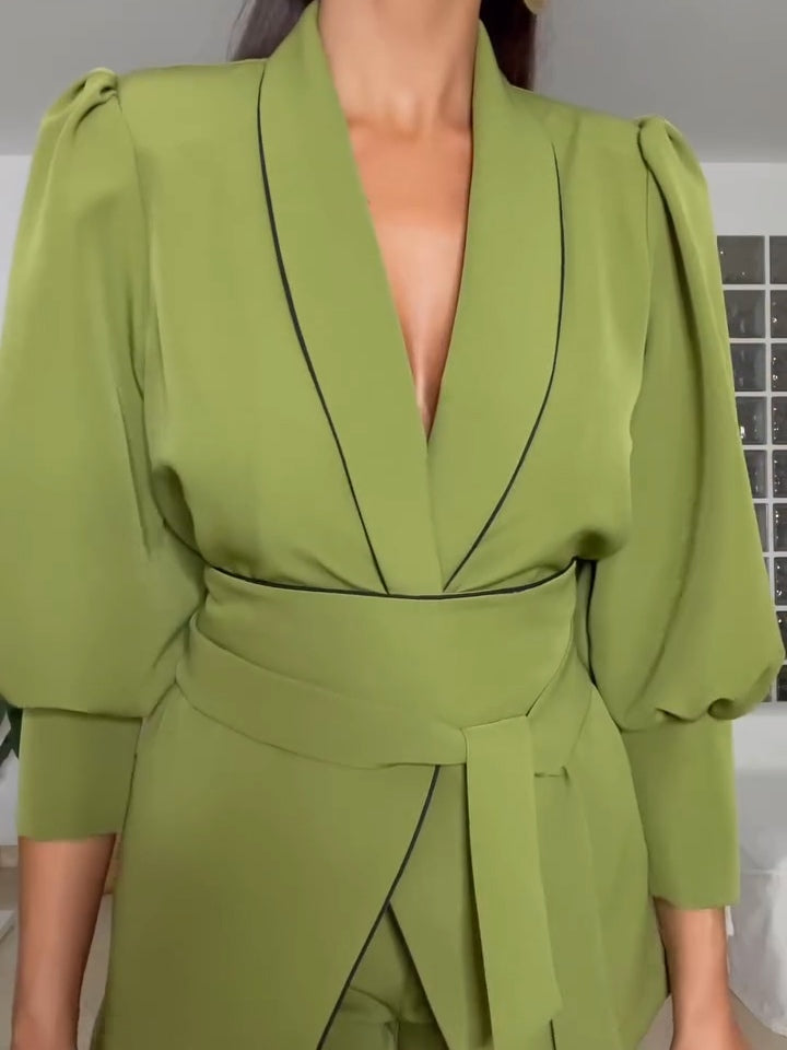 Green Jacket And Trousers Two-piece Suit