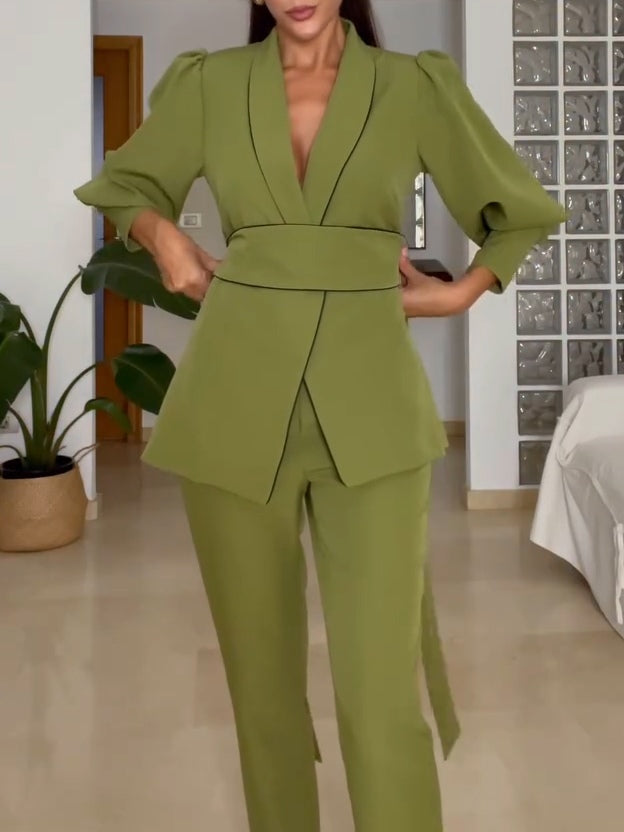 Green Jacket And Trousers Two-piece Suit