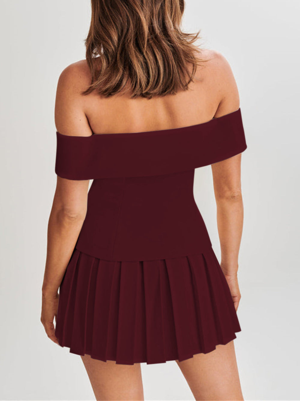 One-shoulder Suit Top With Pleated Skirt Suit