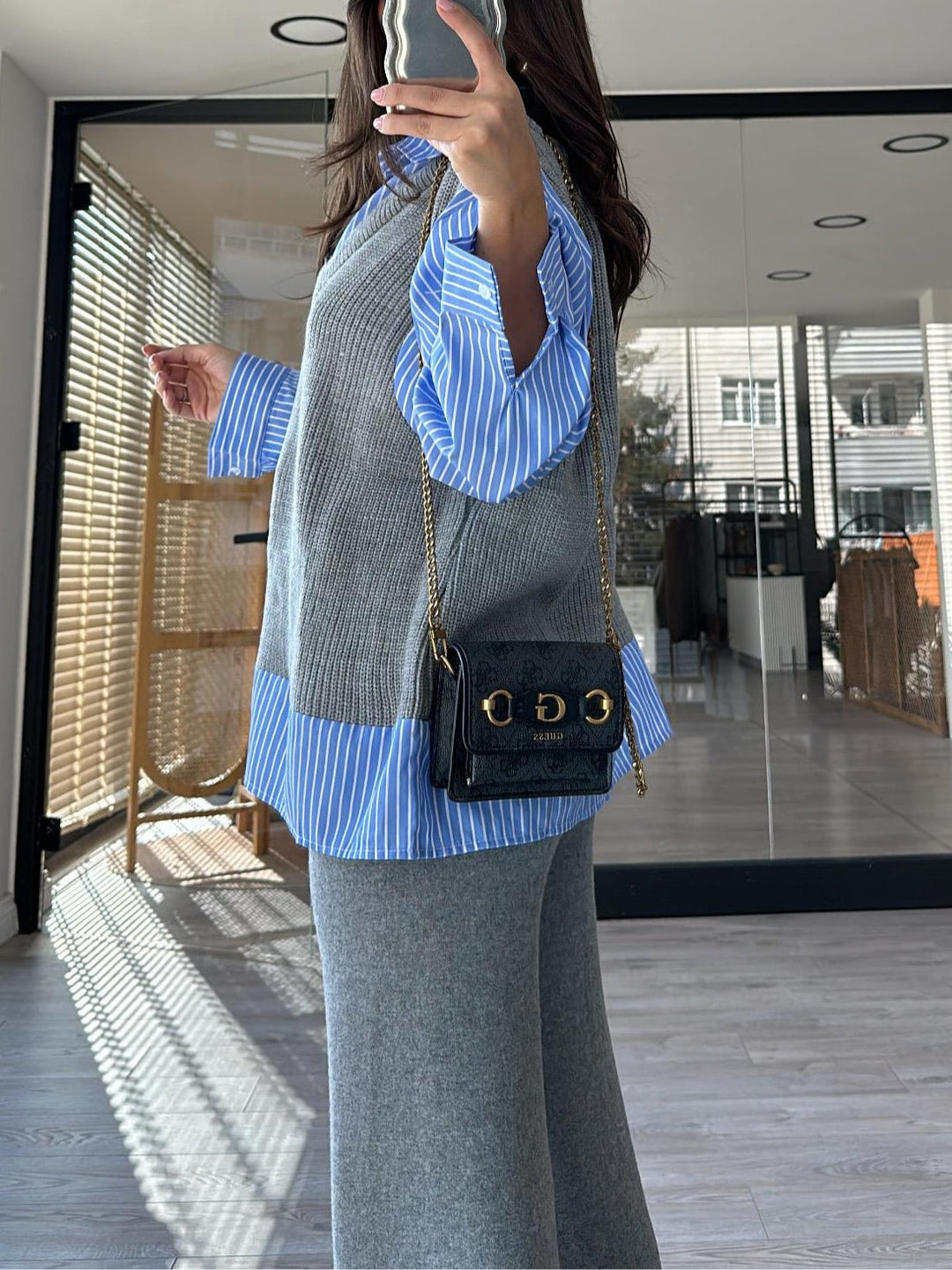 Striped Shirt Knitted Fake Two-piece Set