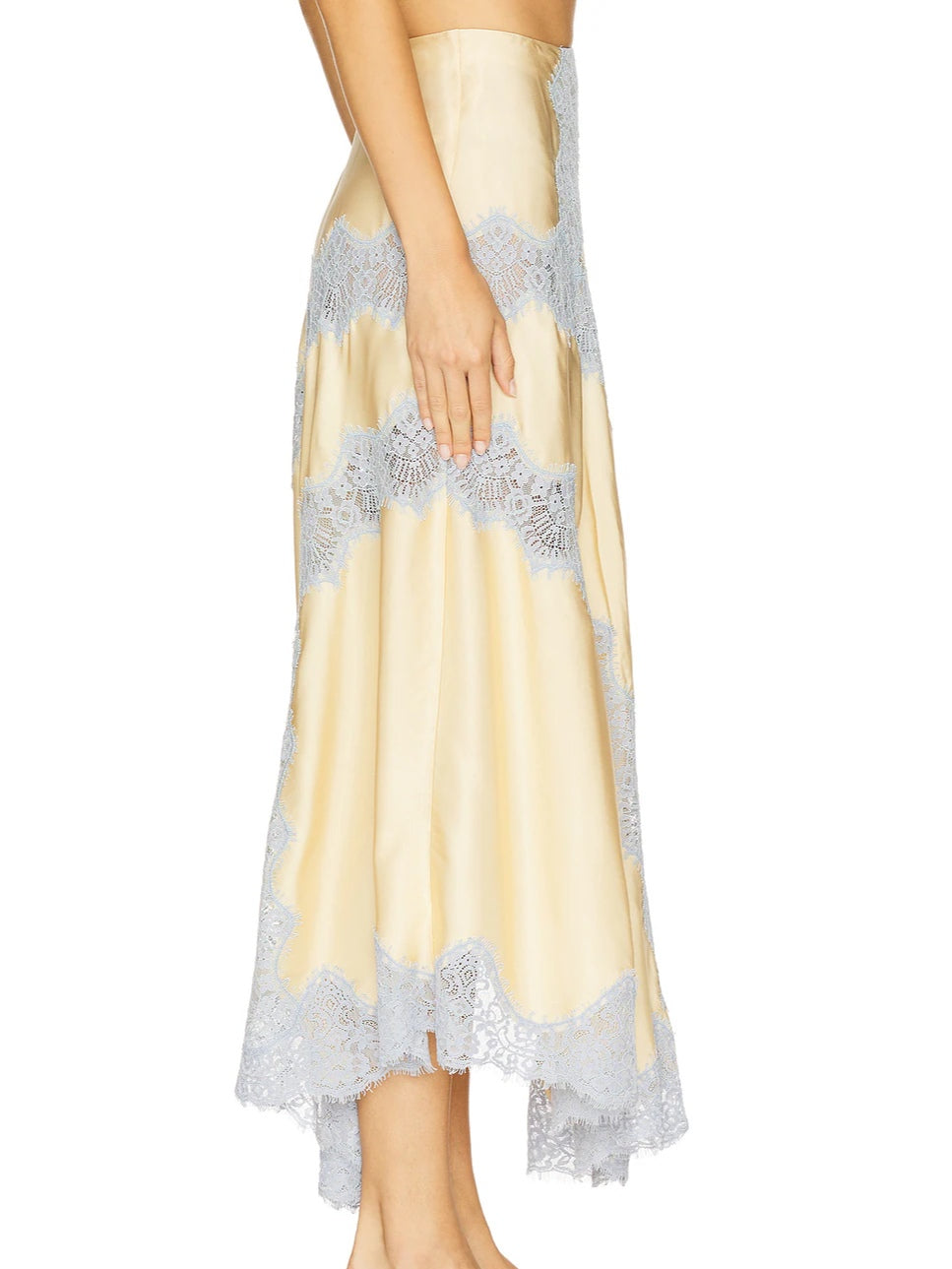 Beige & Blue Lace Trim Top And Skirt Two-piece Set