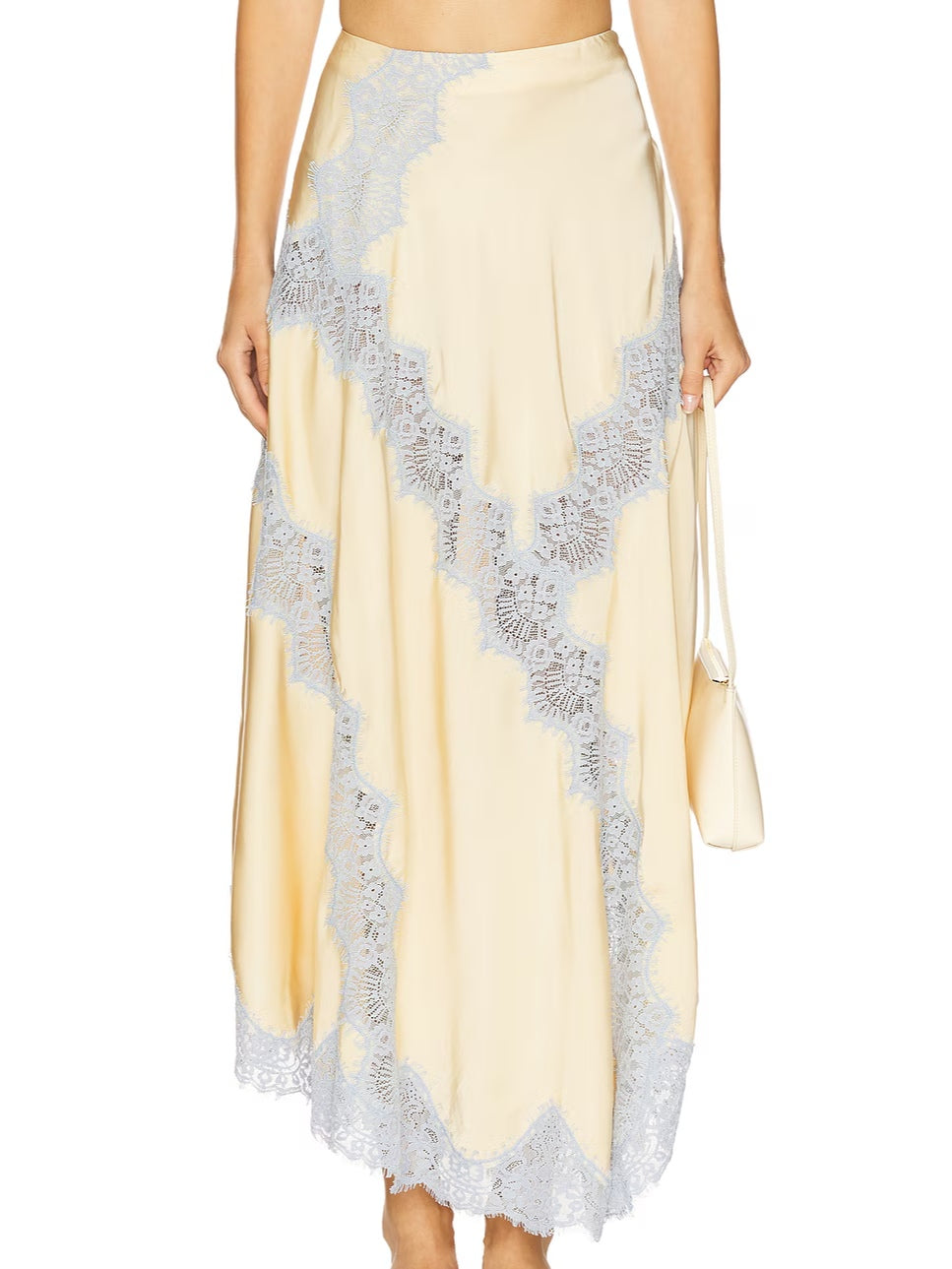 Beige & Blue Lace Trim Top And Skirt Two-piece Set