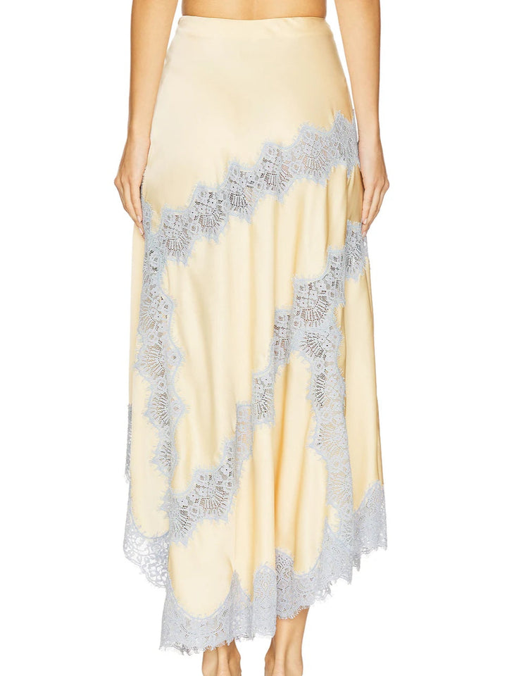 Beige & Blue Lace Trim Top And Skirt Two-piece Set