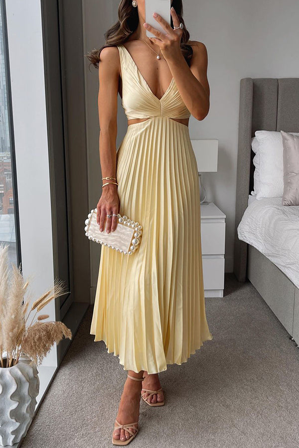 Orielle – Cutout Satin Pleated Midi Dress