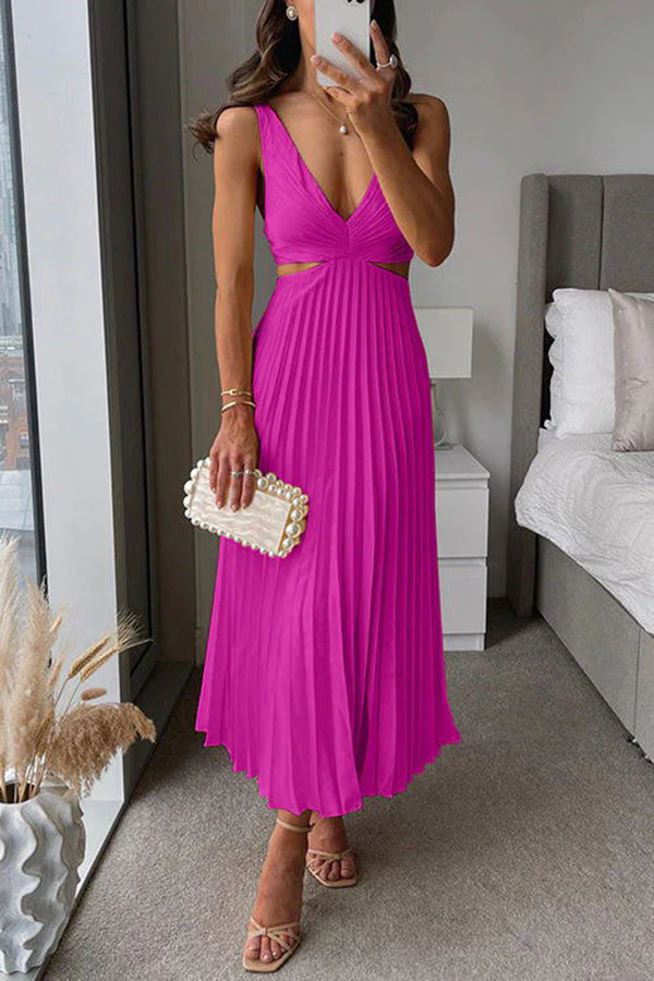 Orielle – Cutout Satin Pleated Midi Dress