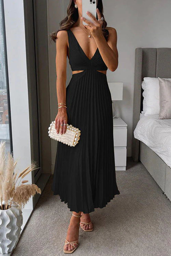 Orielle – Cutout Satin Pleated Midi Dress