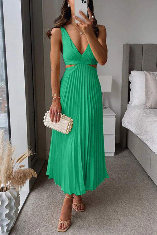 Orielle – Cutout Satin Pleated Midi Dress