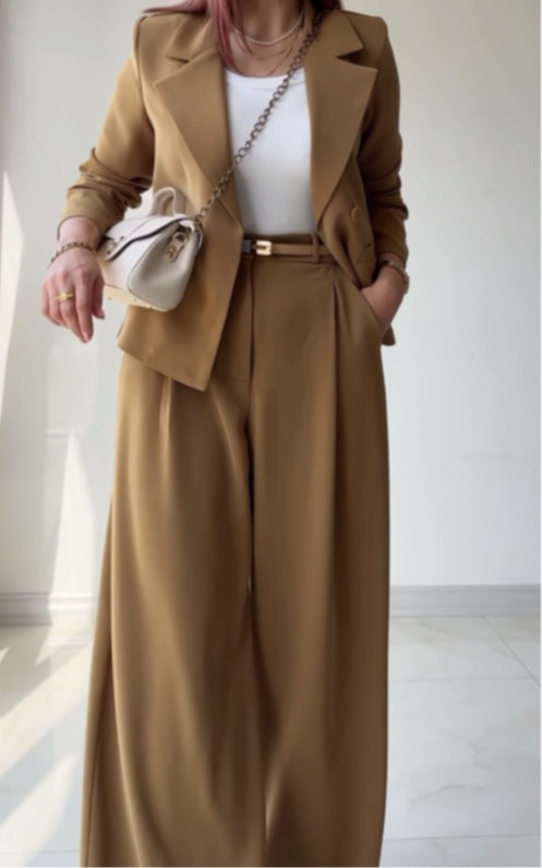 Khaki suit jacket and trousers set
