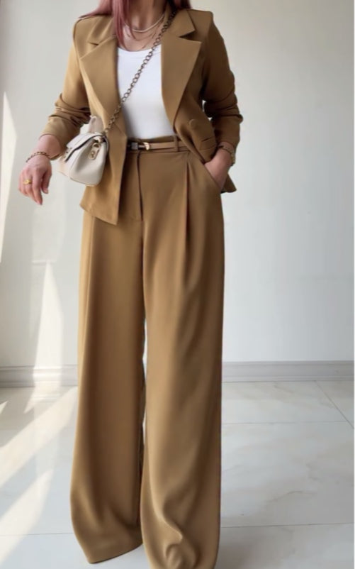 Khaki suit jacket and trousers set