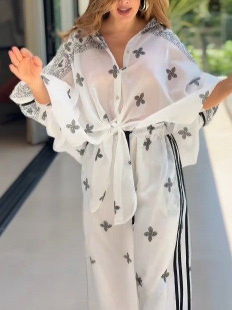 Sports print flowy thin casual set