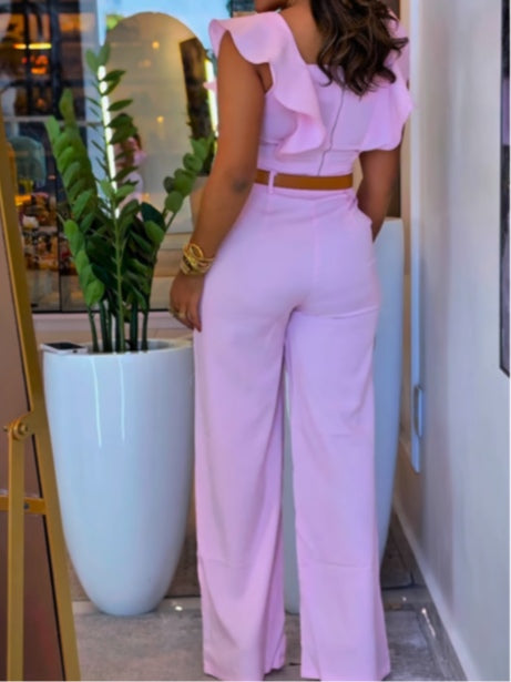 Lotus leaf sleeve vest and trousers suit