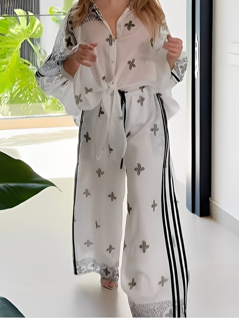 Sports print flowy thin casual set