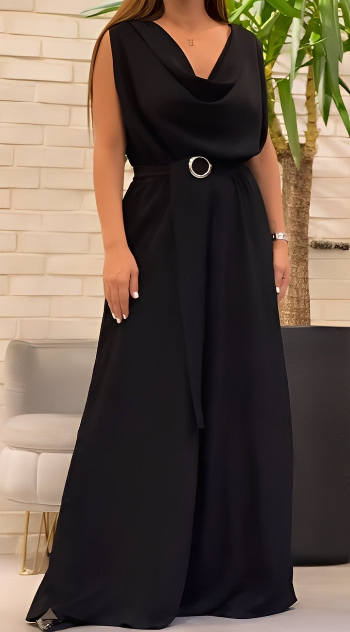 Swing collar sleeveless wide-leg jumpsuit