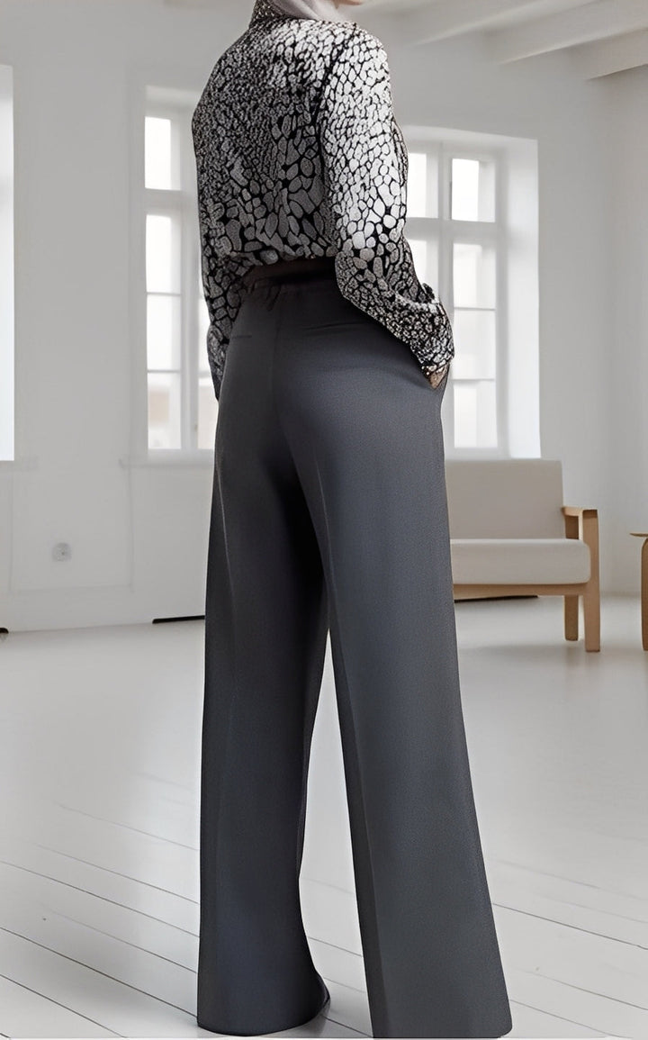 Snake print shirt and gray trousers set