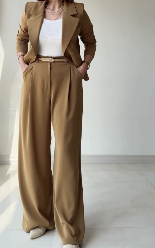 Khaki suit jacket and trousers set