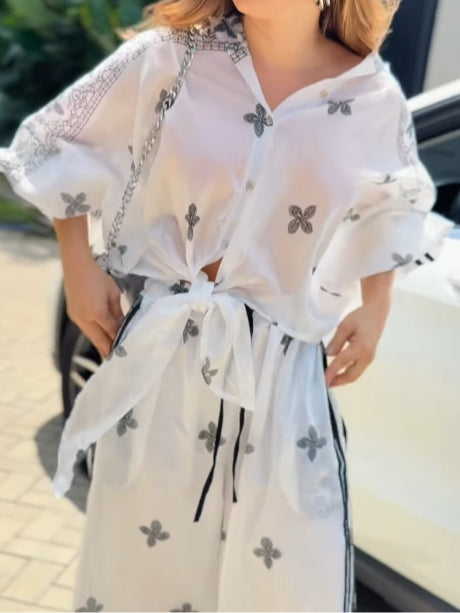Sports print flowy thin casual set